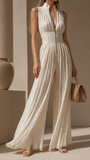 Women's Sleeveless Pleated Linen Wide-Leg Jumpsuit
