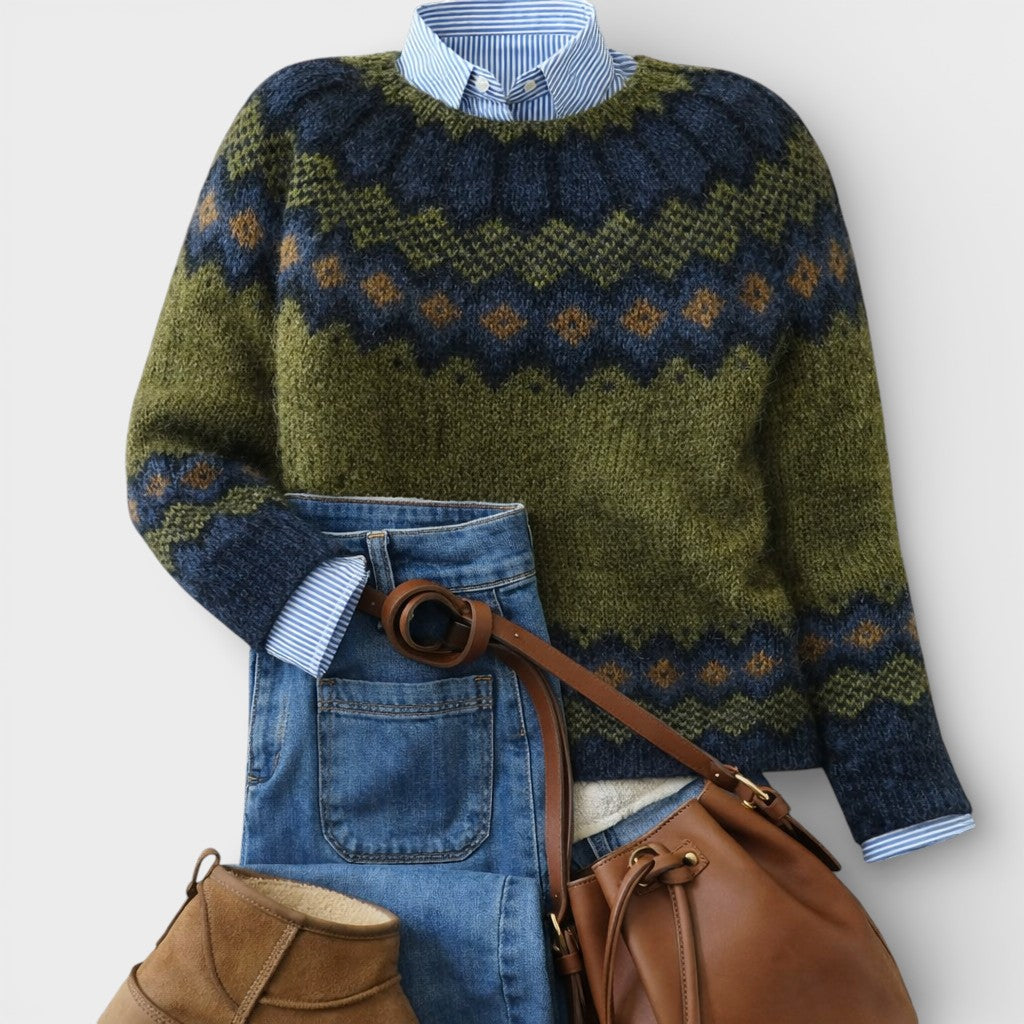 Women's Wool Fair Isle Knit Crew-Neck Sweater