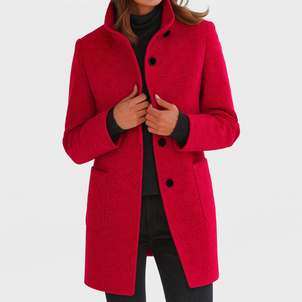 Women's Wool Mix Stand Collar Overcoat Mid-Length Jacket