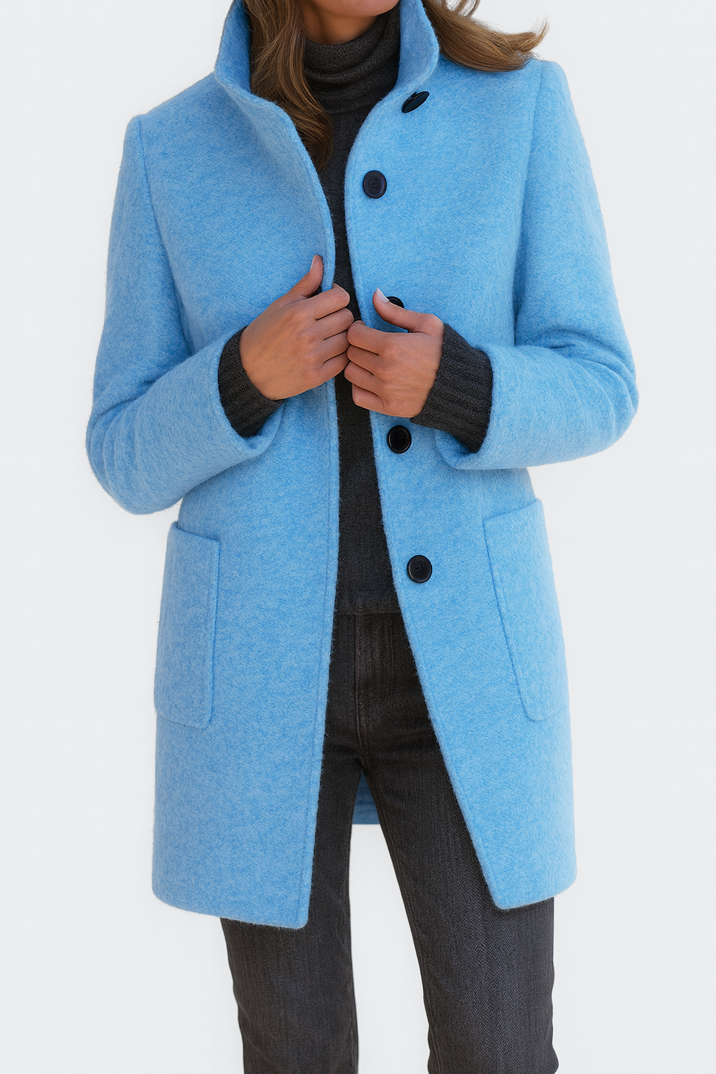 Women's Wool Mix Stand Collar Overcoat Mid-Length Jacket
