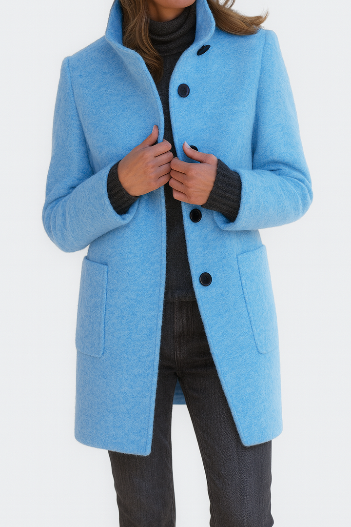Women's Wool Mix Stand Collar Overcoat Mid-Length Jacket