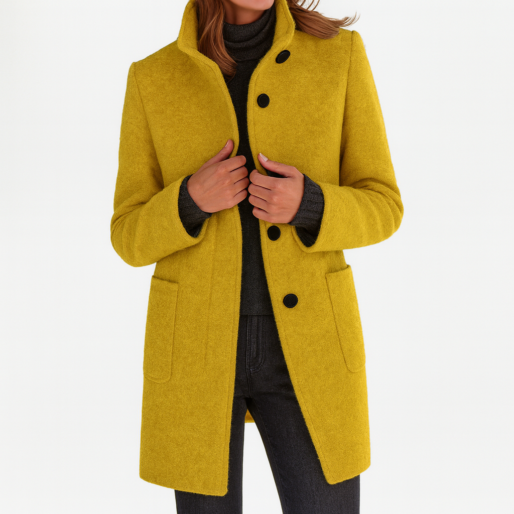 Women's Wool Mix Stand Collar Overcoat Mid-Length Jacket
