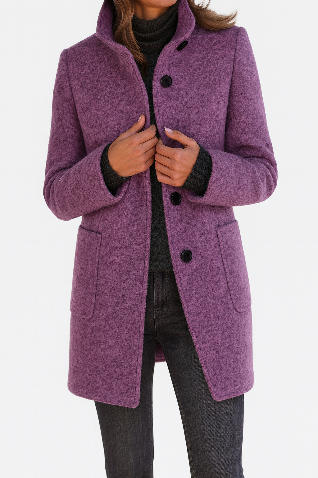 Women's Wool Mix Stand Collar Overcoat Mid-Length Jacket