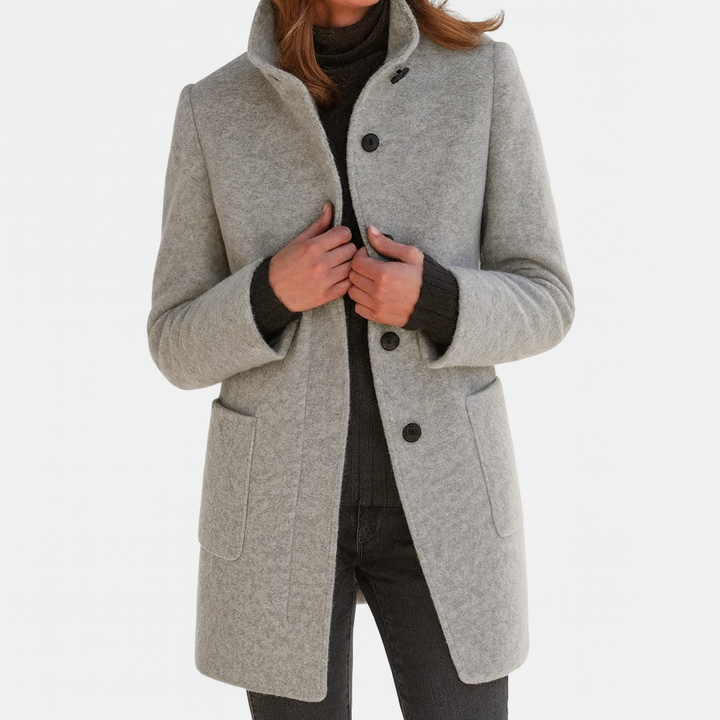 Women's Wool Mix Stand Collar Overcoat Mid-Length Jacket