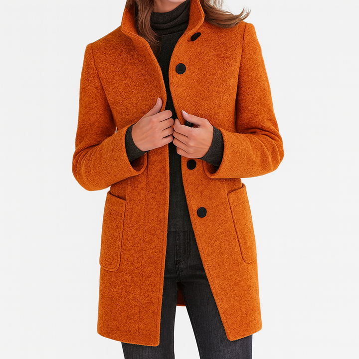 Women's Wool Mix Stand Collar Overcoat Mid-Length Jacket