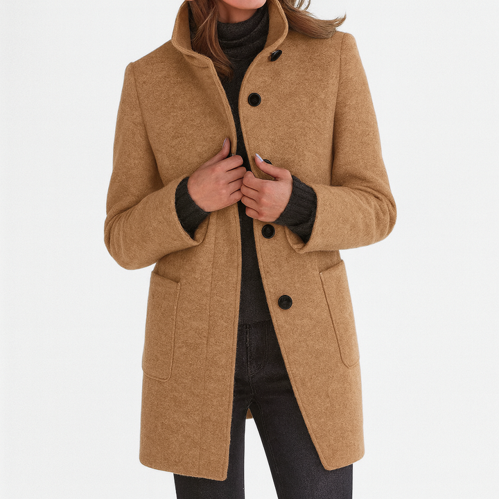 Women's Wool Mix Stand Collar Overcoat Mid-Length Jacket