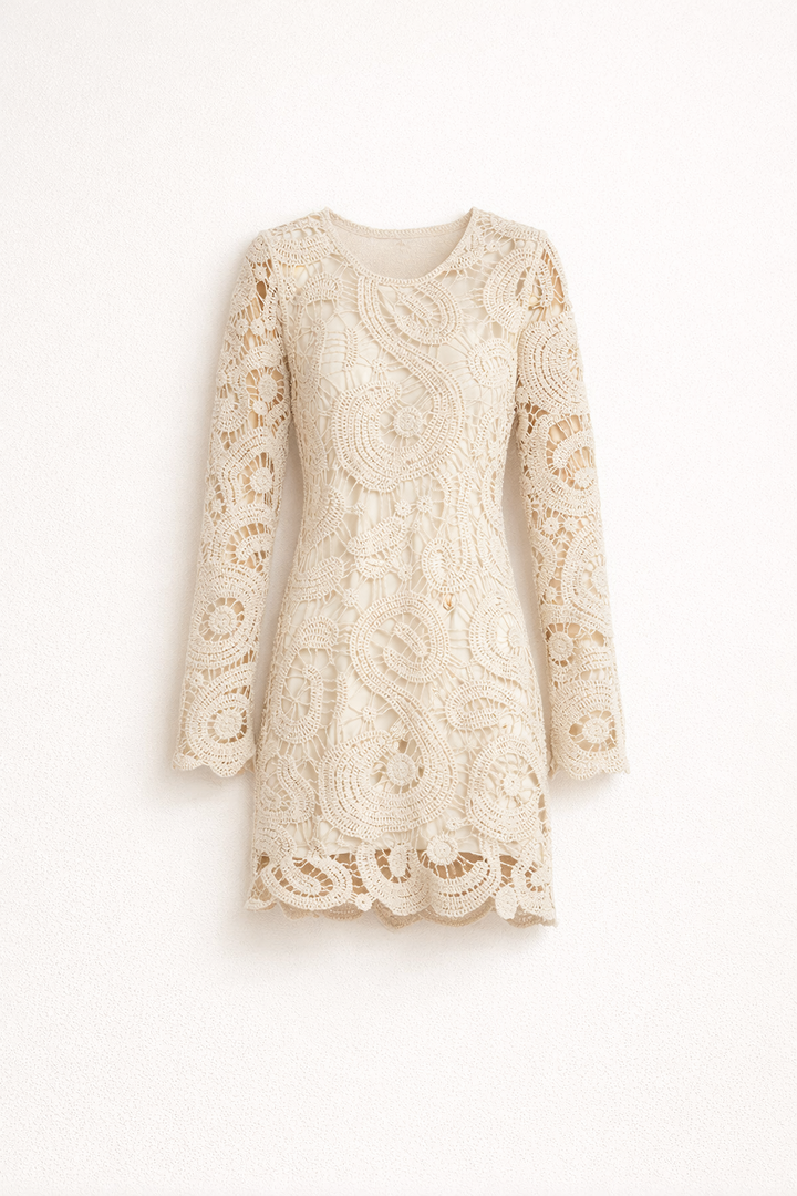 Women's Crochet Knit Long-Sleeve Party Mini Dress