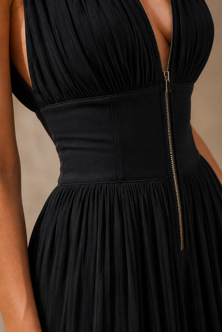 Women's Sleeveless Pleated Linen Wide-Leg Jumpsuit