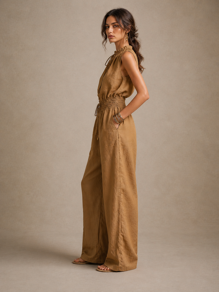 Women's Linen Halter Neck Jumpsuit Wide Leg Sleeveless