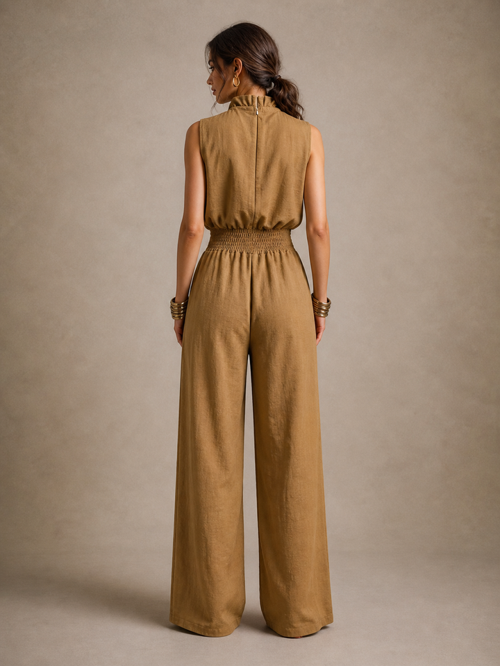 Women's Linen Halter Neck Jumpsuit Wide Leg Sleeveless