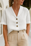 Women's Linen Blend Camp Collar Short Sleeve Blouse Shirt