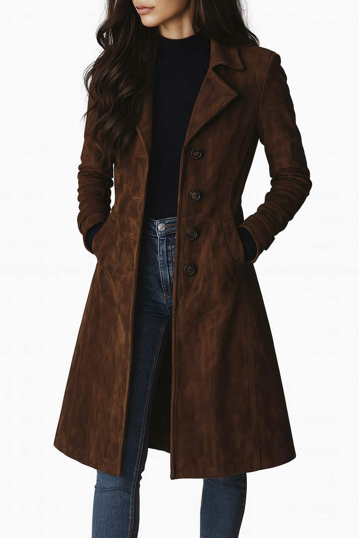 Women’s Tailored Suede Long Trench Coat