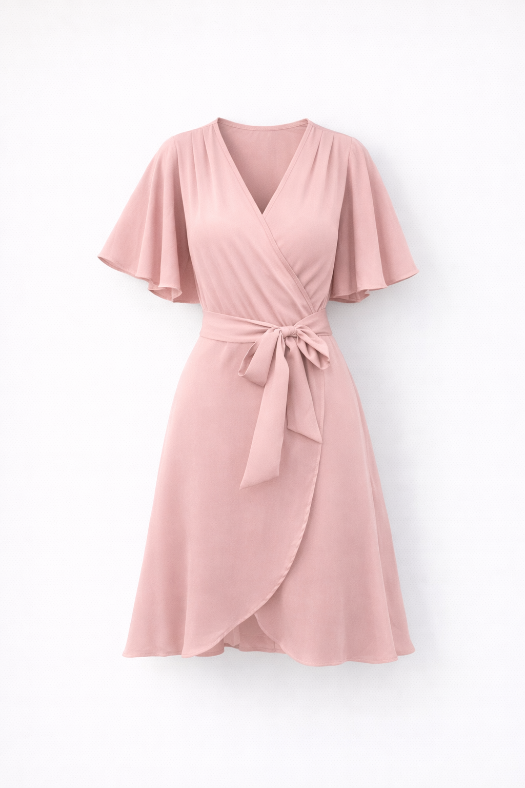 Women's Linen Flutter Sleeve Wrap Dress V-Neck Knee Length A-Line Sun Dress