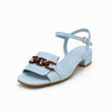 Women's Leather Block Heel Ankle Strap Open Toe Dress Sandals