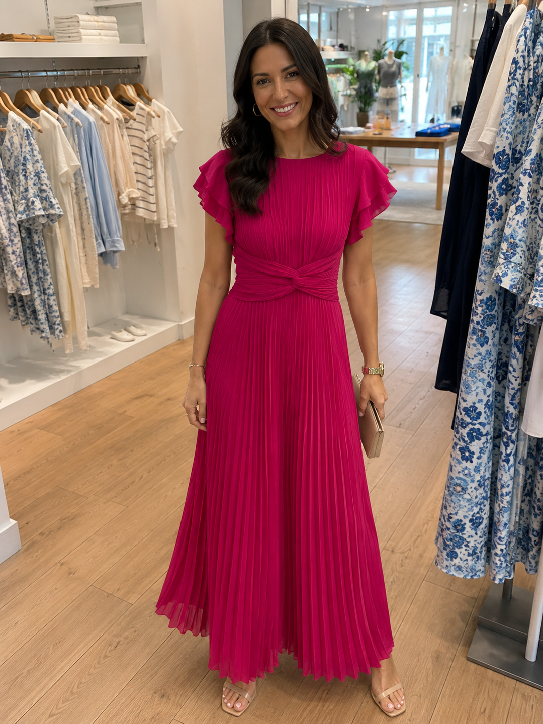 Women's Chiffon Pleated Maxi Dress Wedding Guest Party Evening