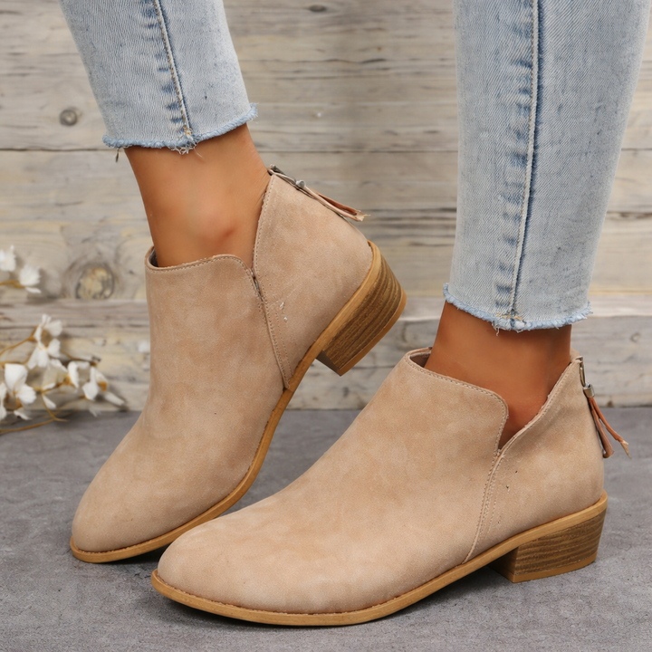 Women's Suede Ankle Boots with Low Block Heel