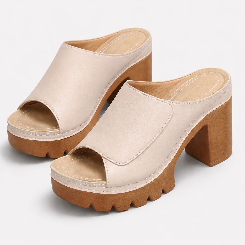 Women's Leather Platform Mule Sandals