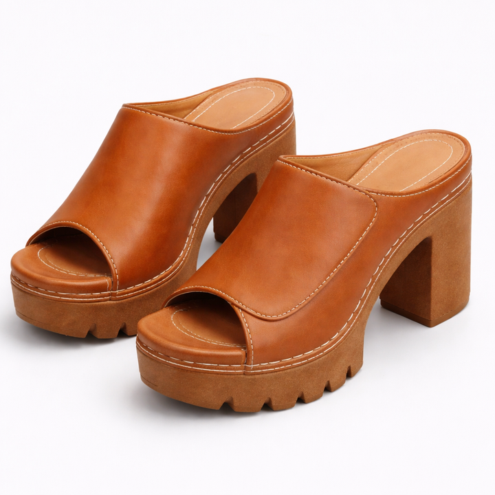 Women's Leather Platform Mule Sandals