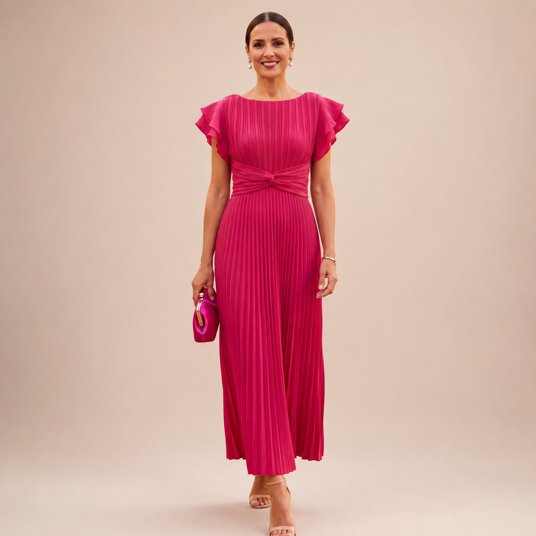 Women's Chiffon Pleated Maxi Dress Wedding Guest Party Evening