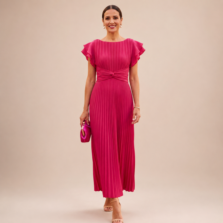 Women's Chiffon Pleated Maxi Dress Wedding Guest Party Evening