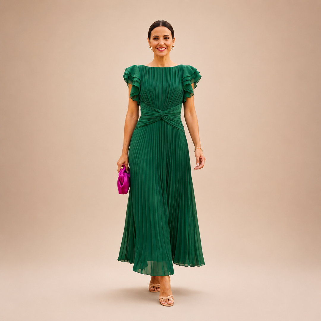 Women's Chiffon Pleated Maxi Dress Wedding Guest Party Evening