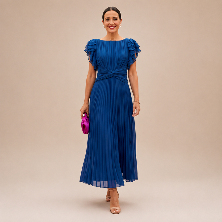 Women's Chiffon Pleated Maxi Dress Wedding Guest Party Evening