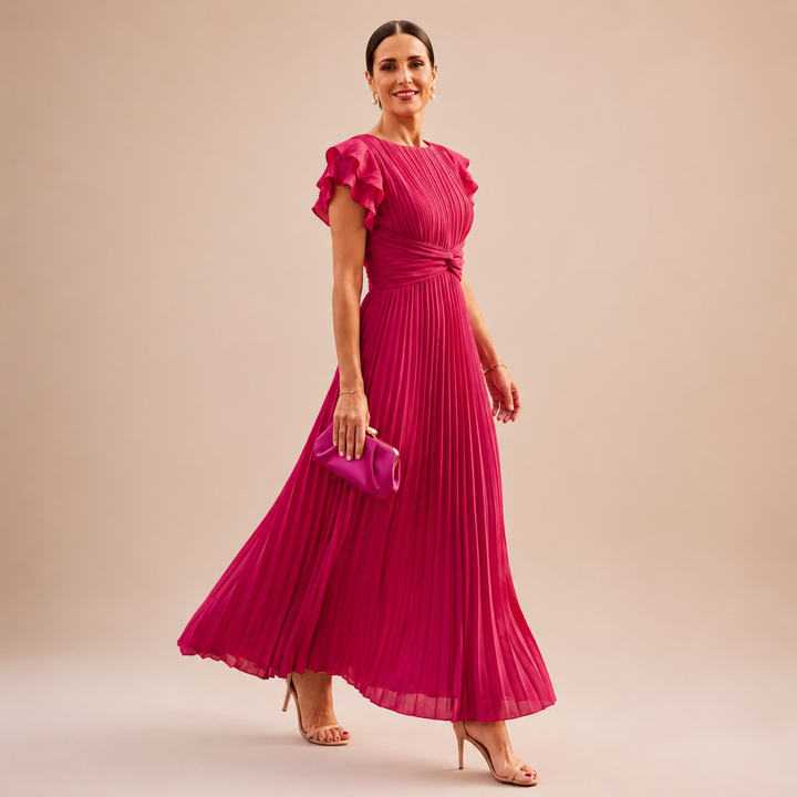 Women's Chiffon Pleated Maxi Dress Wedding Guest Party Evening