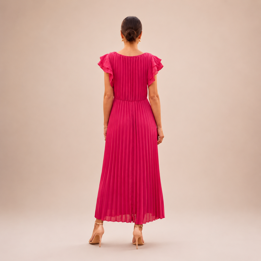 Women's Chiffon Pleated Maxi Dress Wedding Guest Party Evening