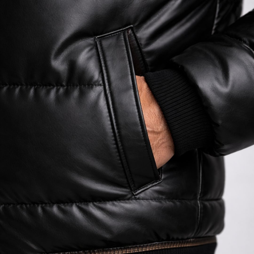 Men’s Leather Insulated Puffer Jacket
