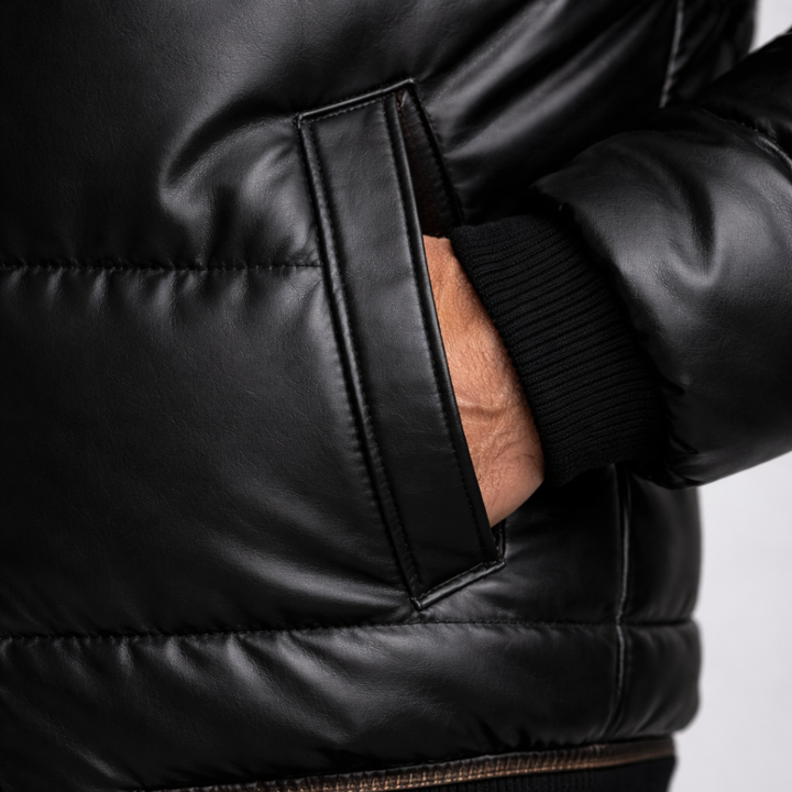 Men’s Leather Insulated Puffer Jacket