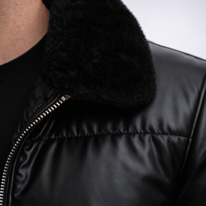 Men’s Leather Insulated Puffer Jacket