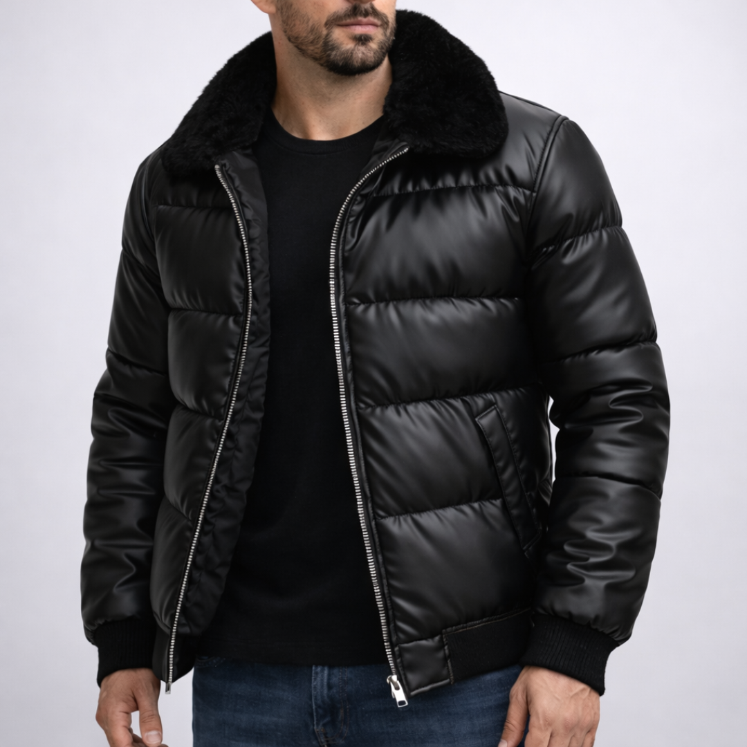 Men’s Leather Insulated Puffer Jacket