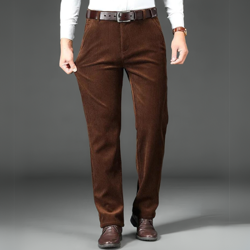 Men's Fleece Corduroy Trousers Straight Leg Pants