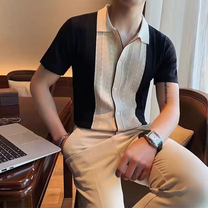 Men Knit Polo Shirt Short Sleeve Casual Top
