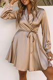 Women's Satin Wrap Mini Long Sleeve Dress