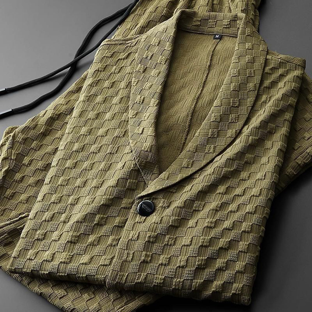 Men's Knit Shawl Collar Shirt and Trousers Set