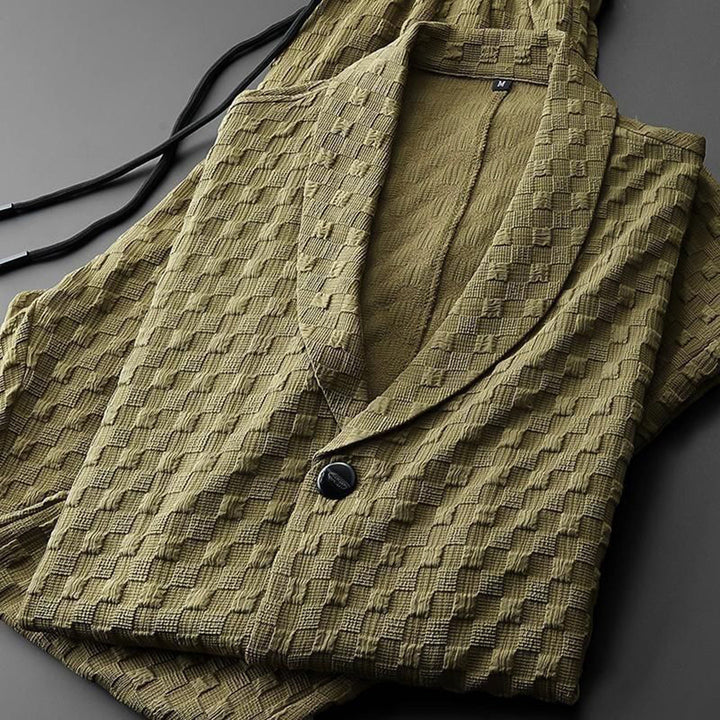 Men's Knit Shawl Collar Shirt and Trousers Set