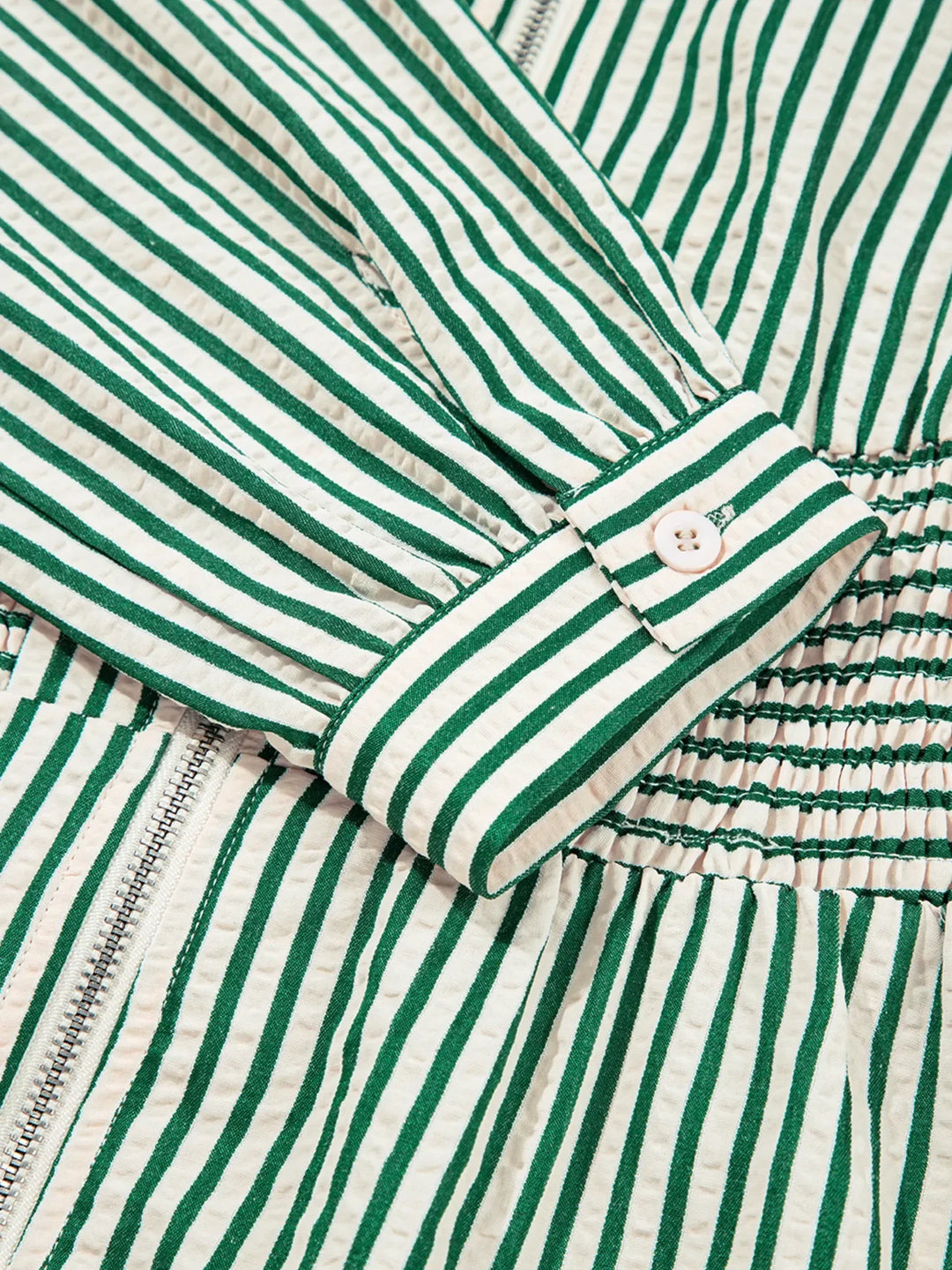 Women's Linen Striped Zip-Up Long Sleeve A-Line Maxi Dress