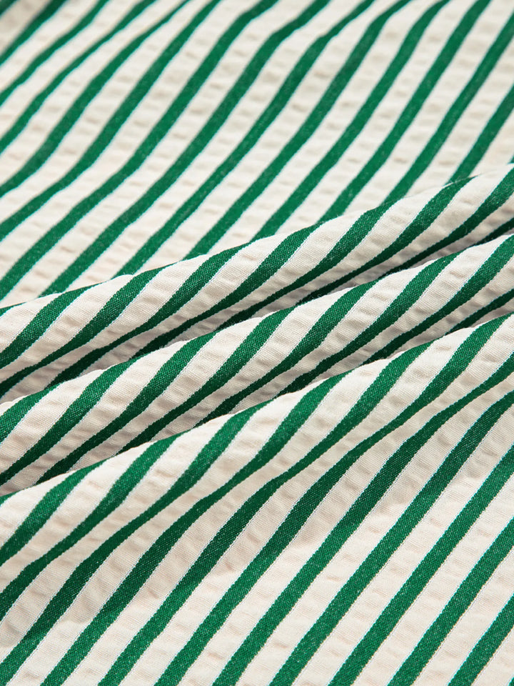 Women's Linen Striped Zip-Up Long Sleeve A-Line Maxi Dress