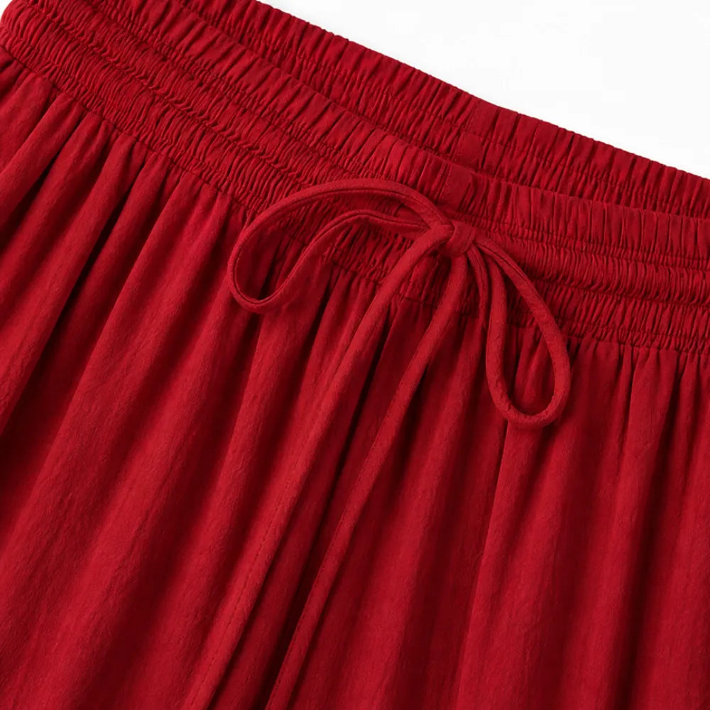 Women's Linen Blend Off-Shoulder Top and Wide-Leg Pants Two-Piece Set