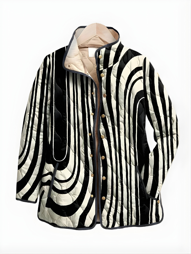 Női polárdzseki, Zebra Swirl mintás, gombos kabát