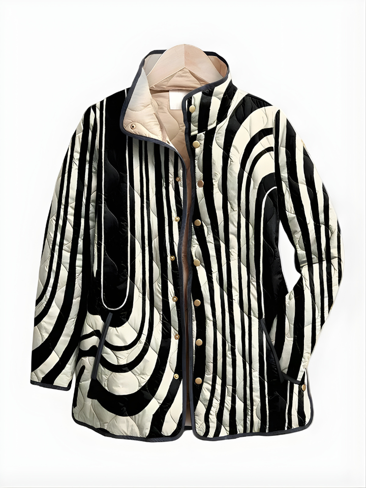 Női polárdzseki, Zebra Swirl mintás, gombos kabát