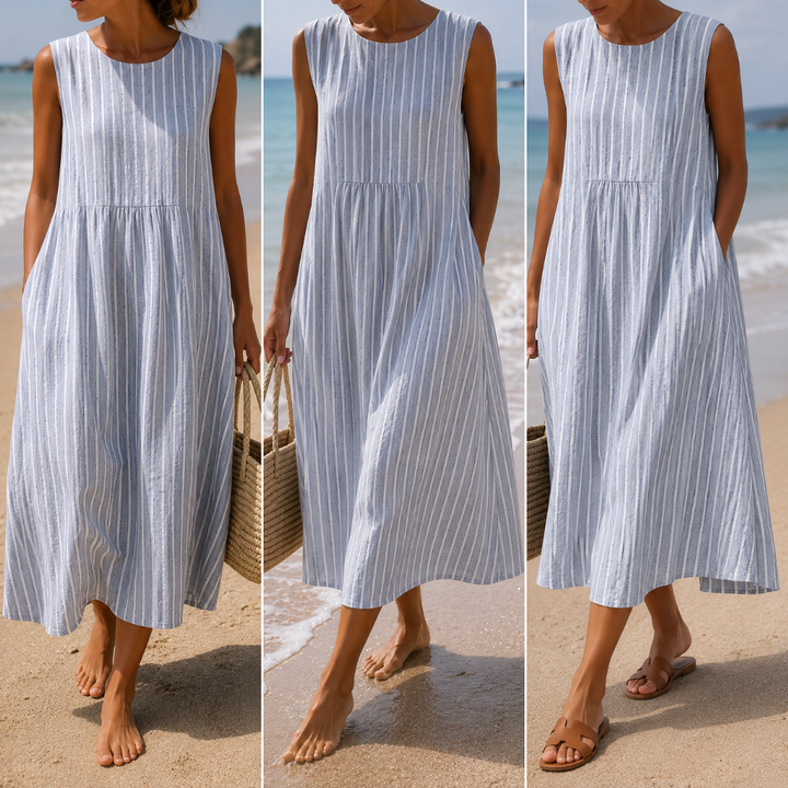 Women's Linen Midi Sundress Beach Dress