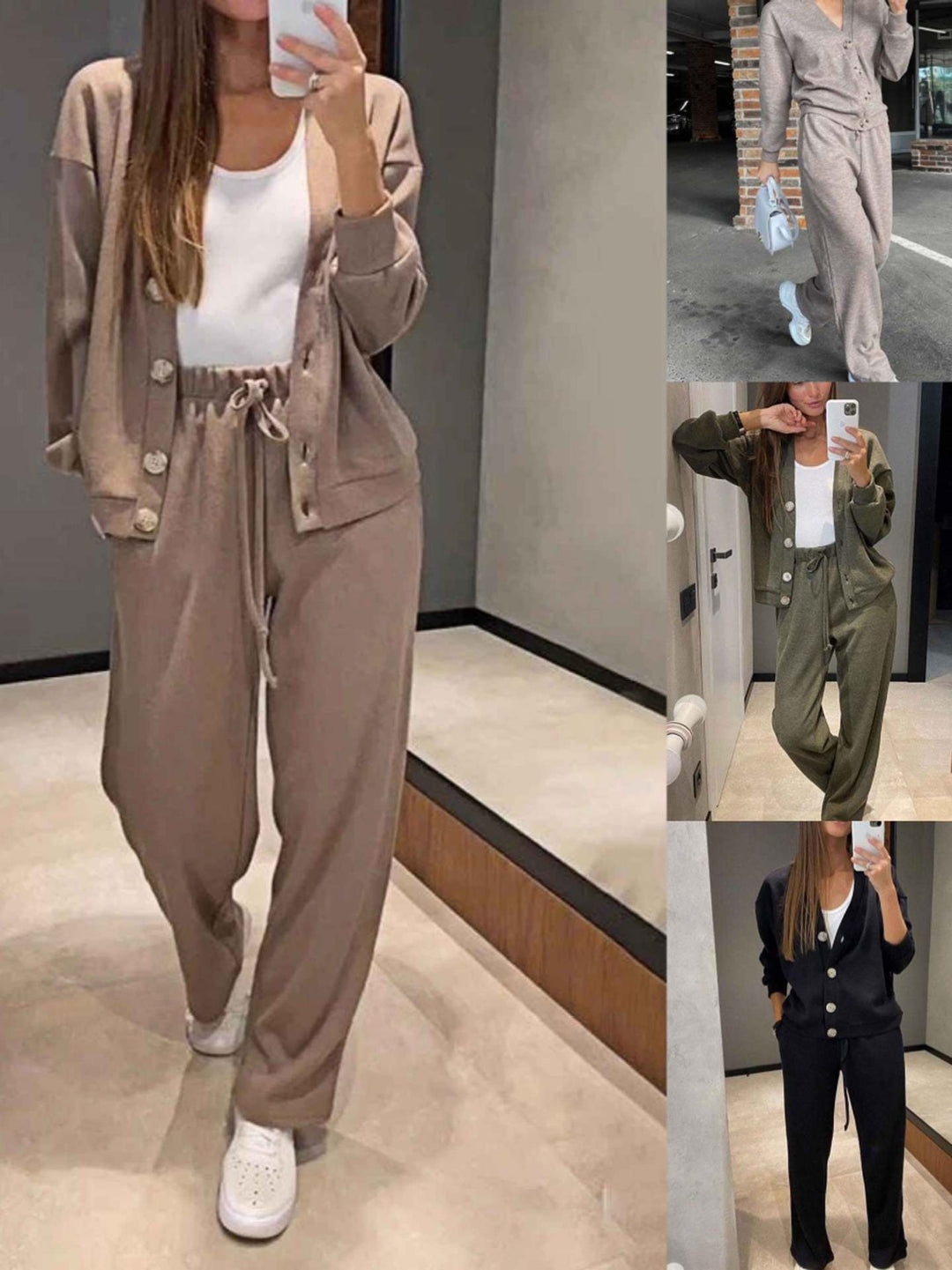 Women's Knit Cardigan & Trousers Loungewear Matching Set