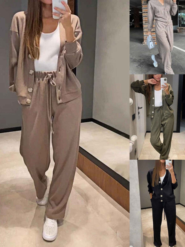 Women's Knit Cardigan & Trousers Loungewear Matching Set