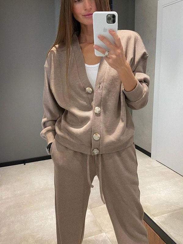 Women's Knit Cardigan & Trousers Loungewear Matching Set