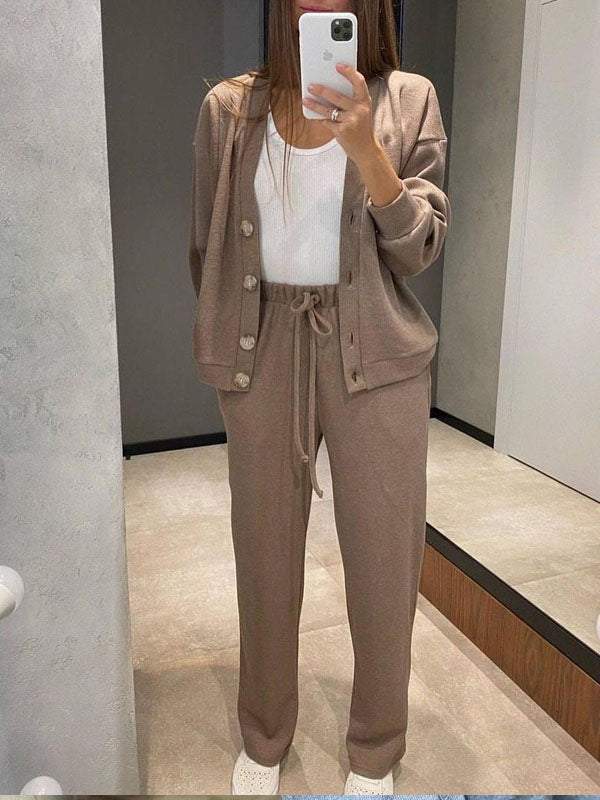 Women's Knit Cardigan & Trousers Loungewear Matching Set
