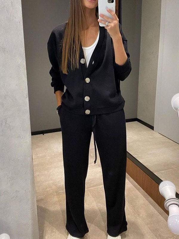 Women's Knit Cardigan & Trousers Loungewear Matching Set