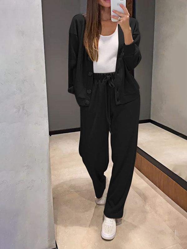 Women's Knit Cardigan & Trousers Loungewear Matching Set