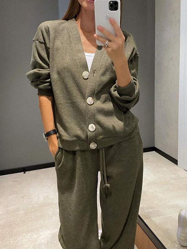Women's Knit Cardigan & Trousers Loungewear Matching Set